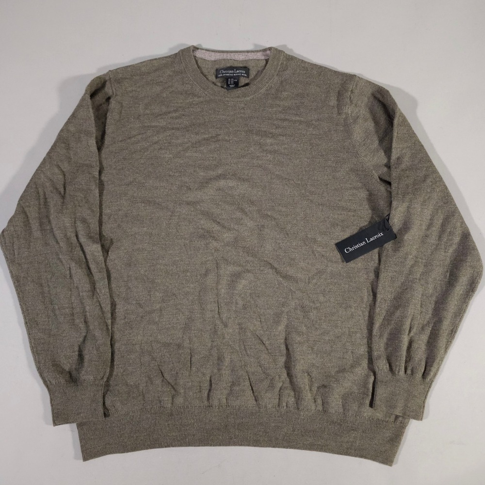 Christian Lacroix Sweater Mens XXL Green Extrafine Merino Wool Crew Neck Knit